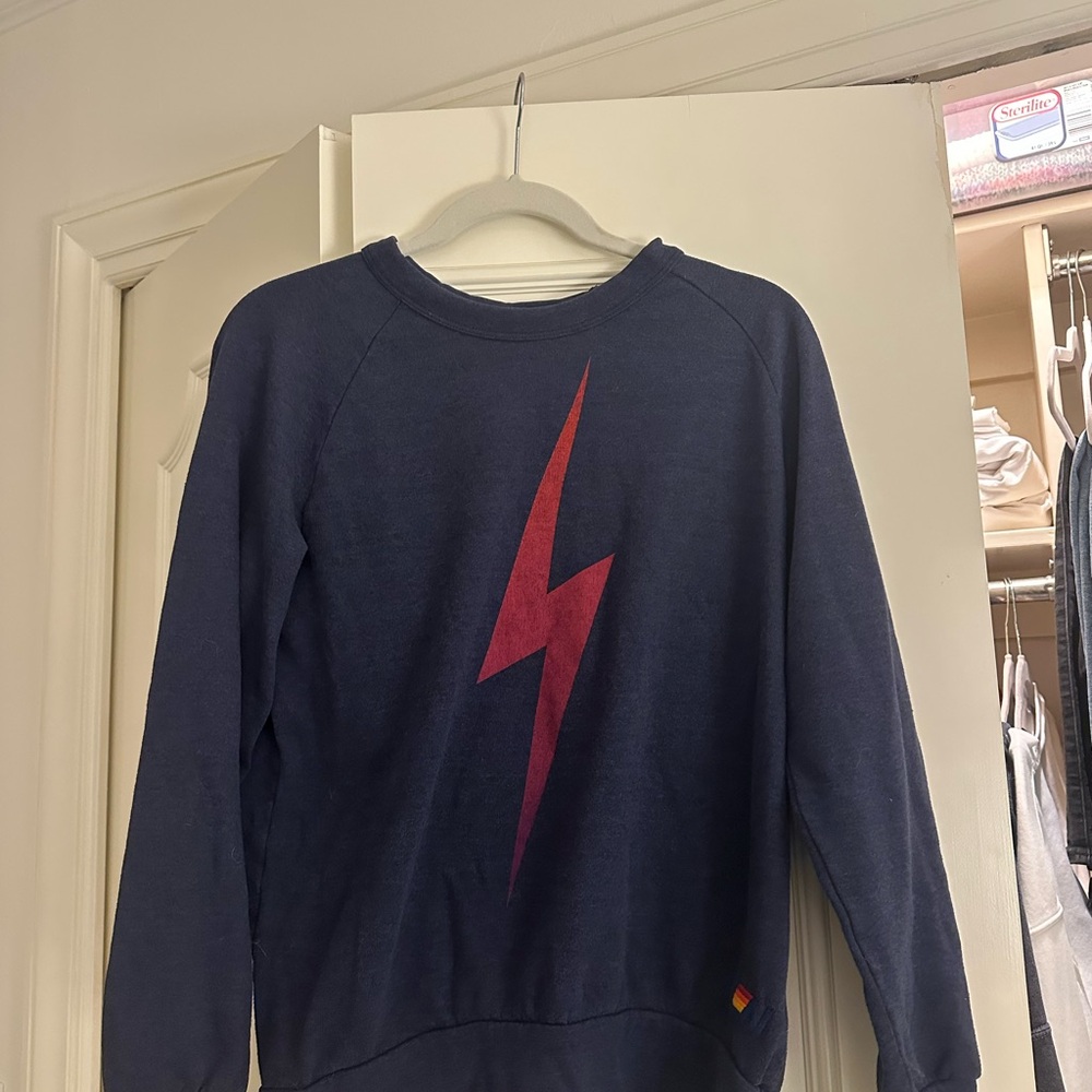 Aviator Nation Navy Sweatshirt with Red Lightning Bolt